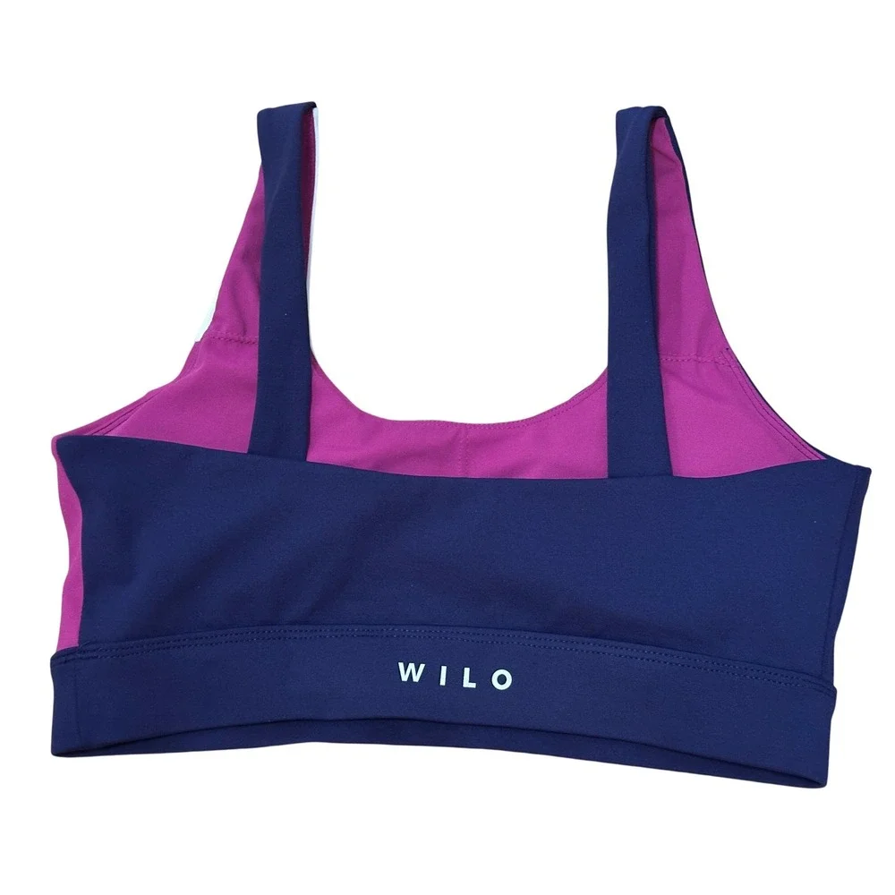 WILO the Label Color Block Sports Bra Top Size Medium Purple Pink White Athletic